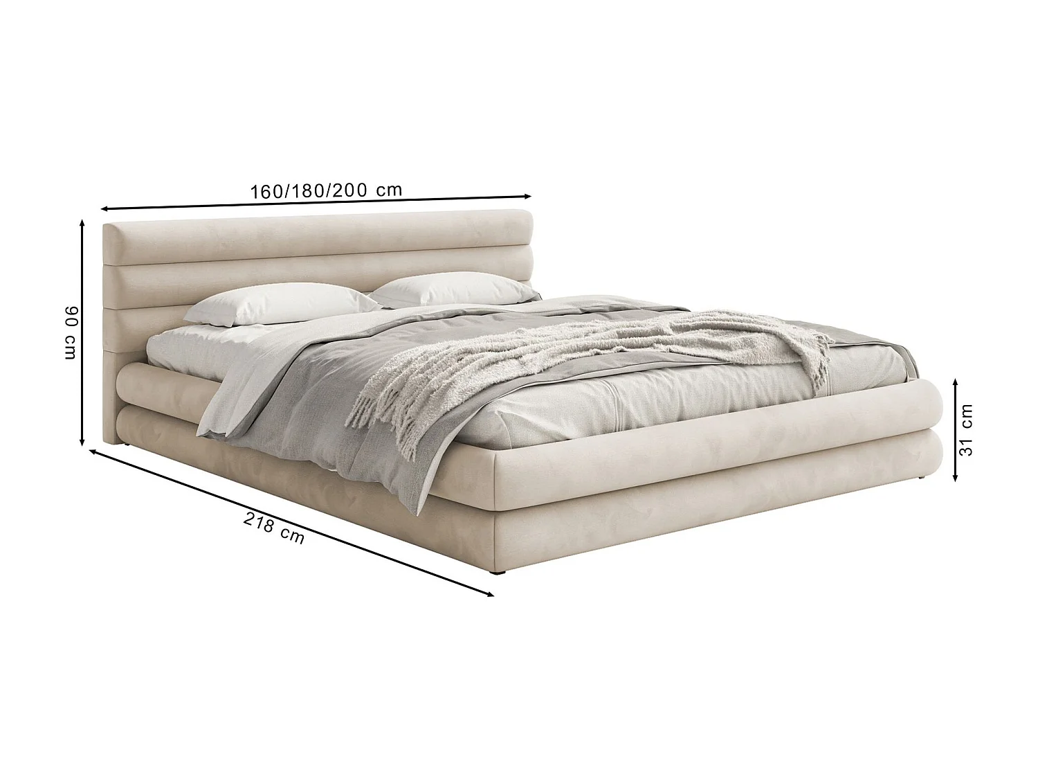 Opbergbed - 160x200 cm - in grijs waterafstotend fluweel - ALEGRE