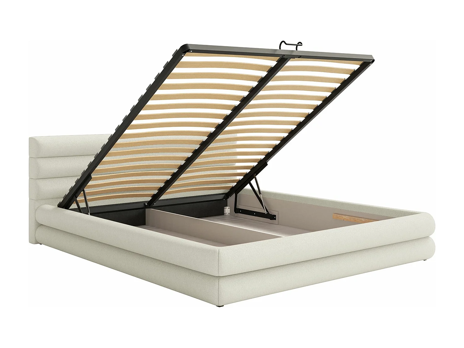 Opbergbed - 140x200 cm - in crèmekleurige chenillestof - ALEGRE