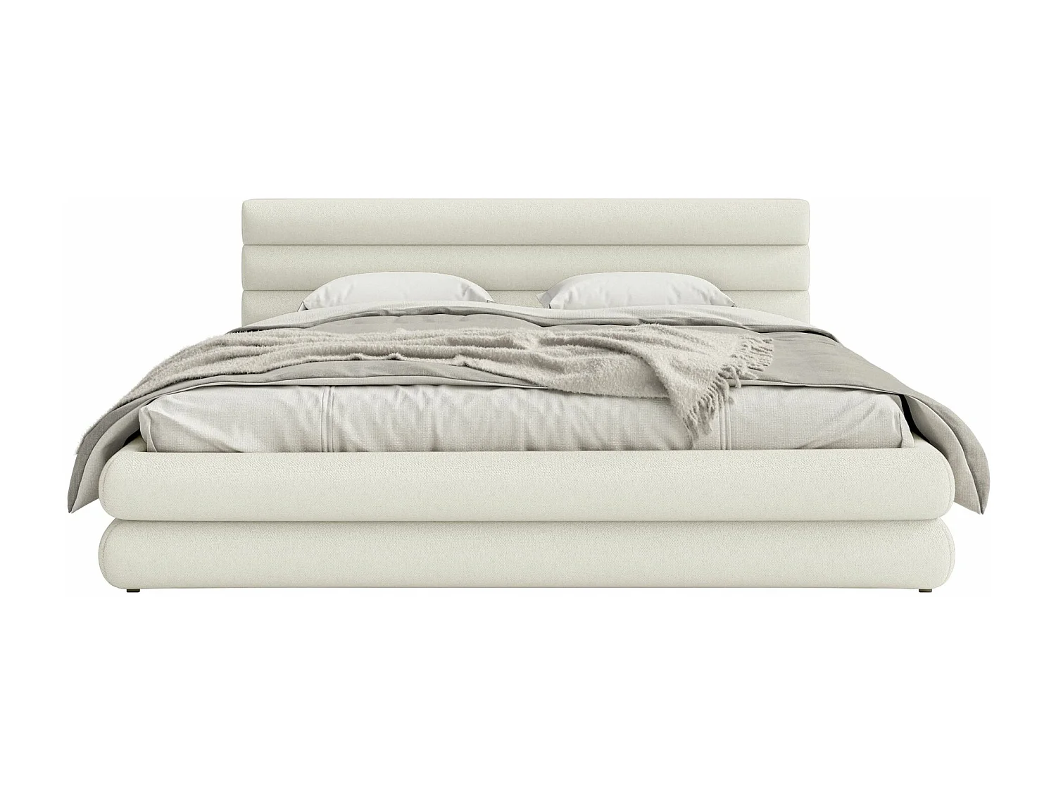 Opbergbed - 140x200 cm - in crèmekleurige chenillestof - ALEGRE