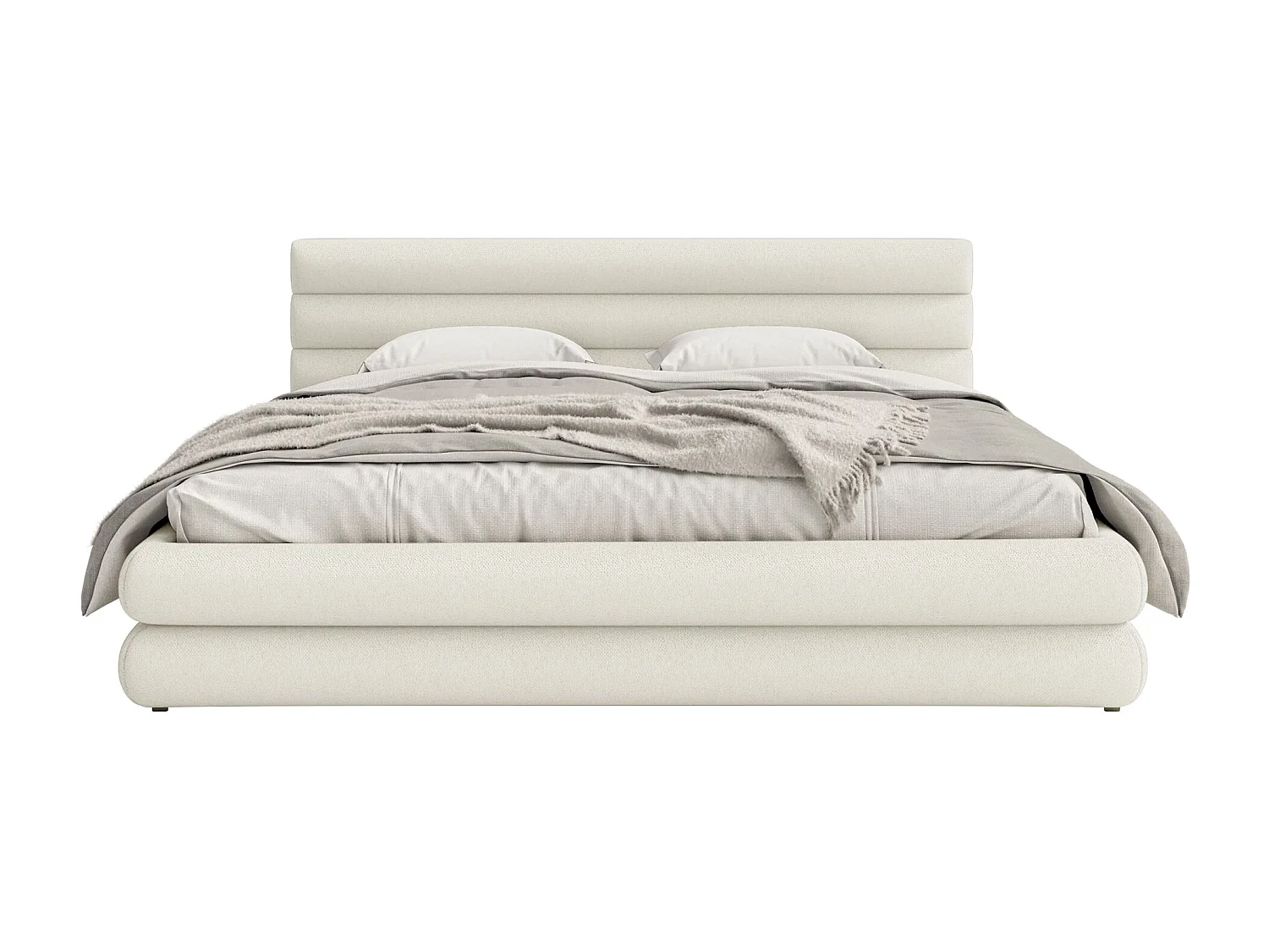 Lit coffre - 140x200 cm - en tissu chenille crème - ALEGRE