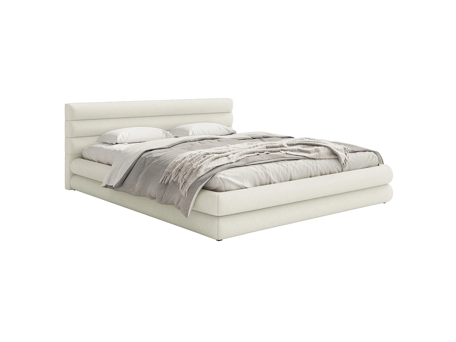 Opbergbed - 140x200 cm - in crèmekleurige chenillestof - ALEGRE