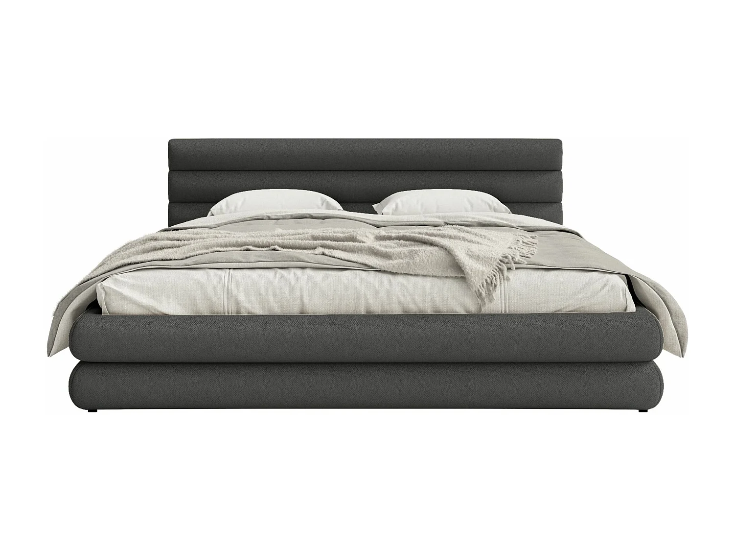 Opbergbed - 140x200 cm - in grafiet chenille stof - ALEGRE