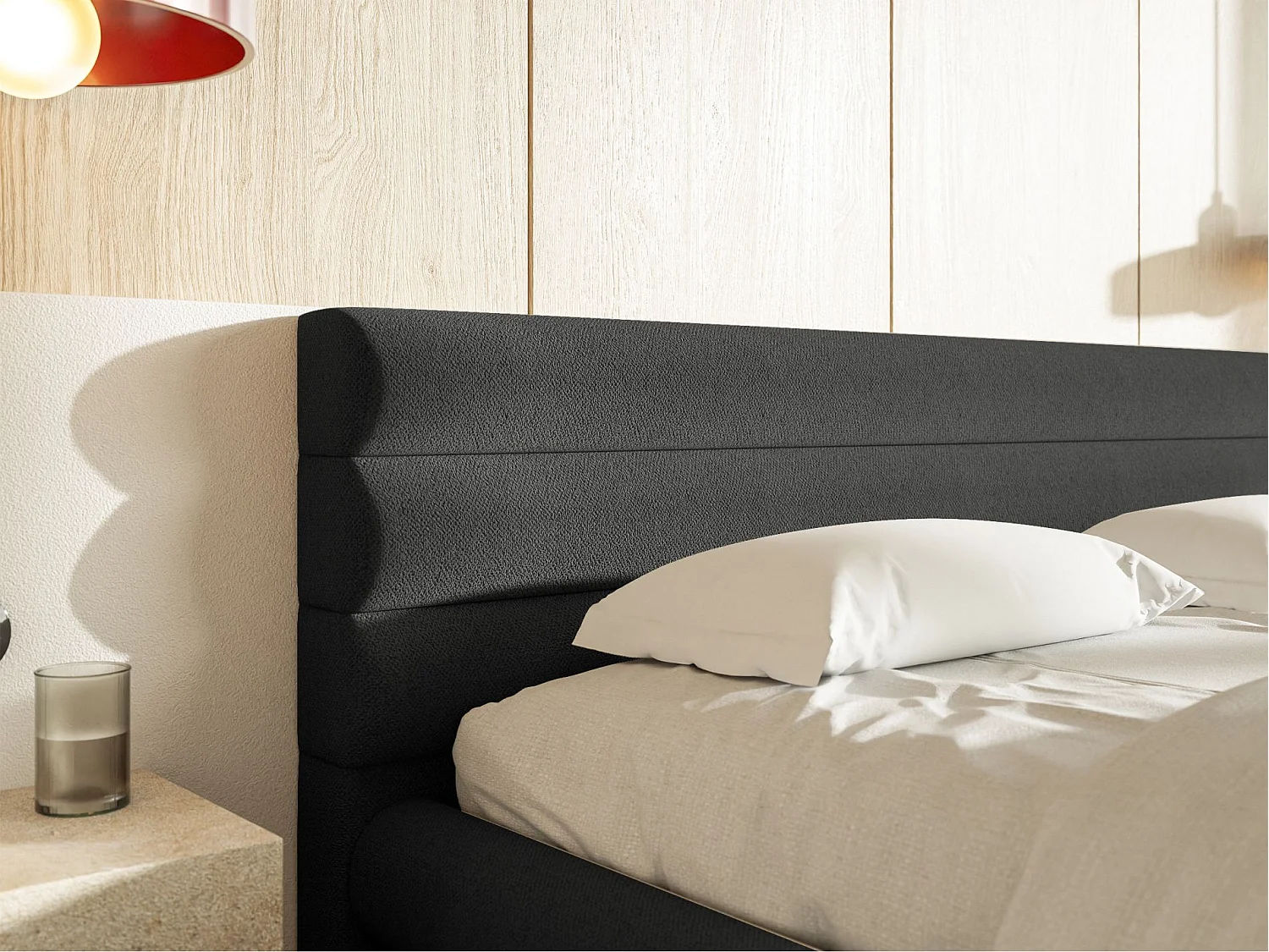 Lit coffre - 140x200 cm - en tissu chenille graphite - ALEGRE
