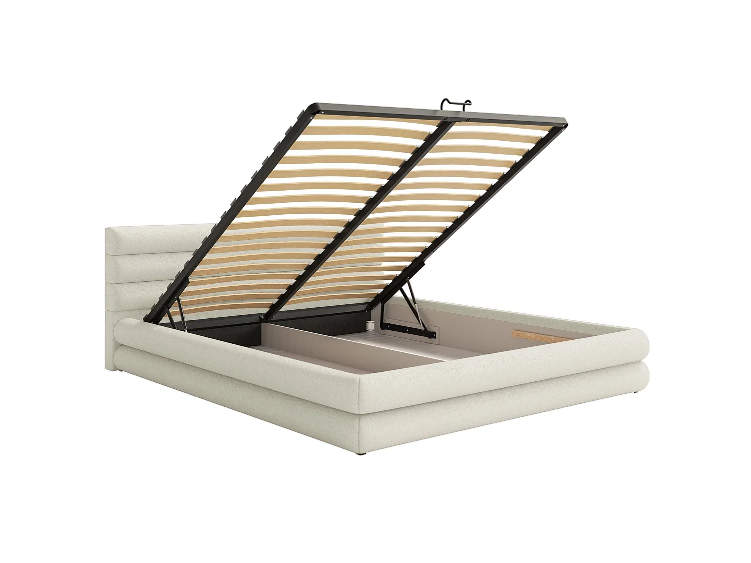 Opbergbed - 160x200 cm - in crèmekleurige chenillestof - ALEGRE
