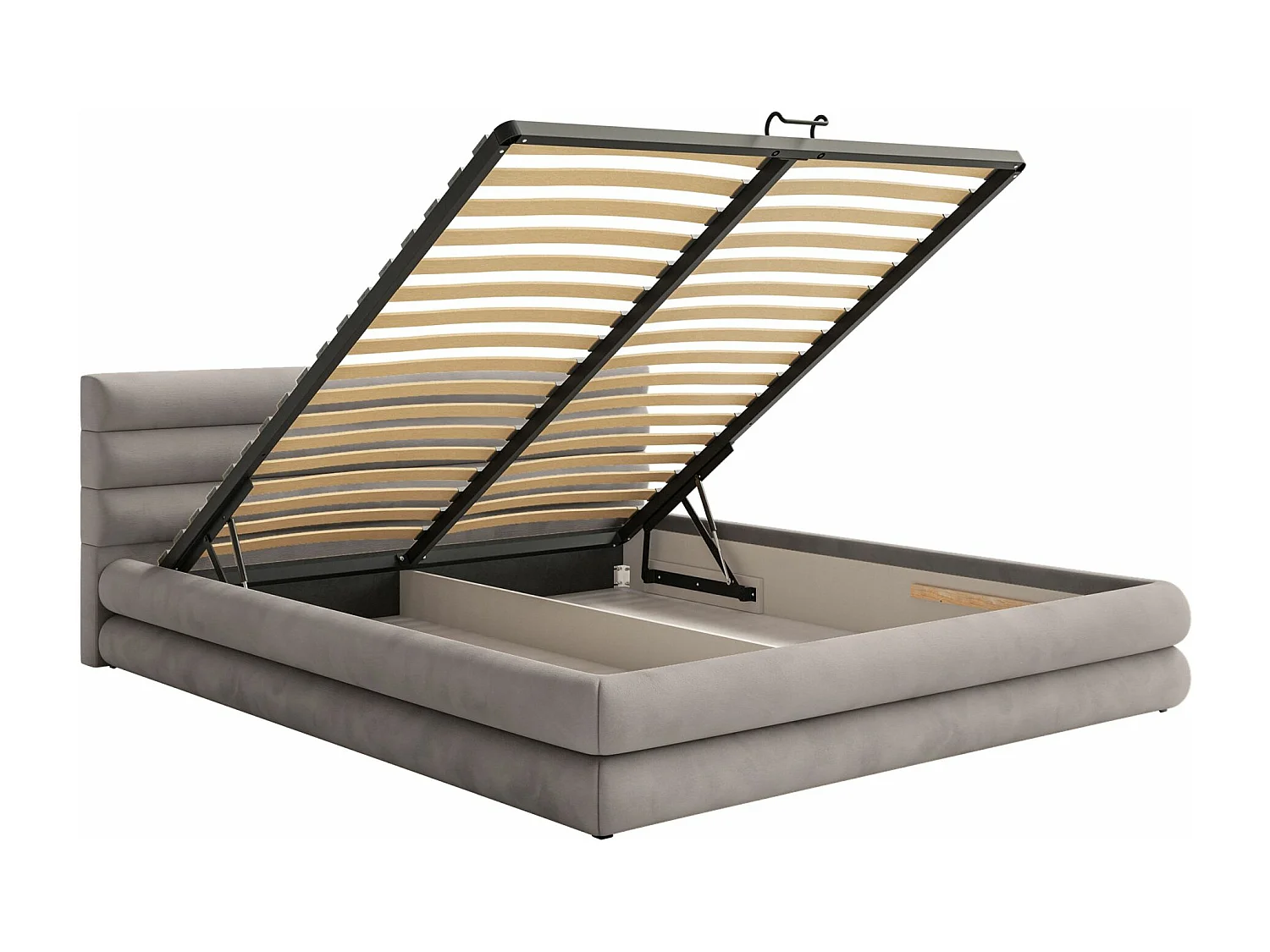 Lit coffre - 140x200 cm - en velours déperlant gris clair - ALEGRE