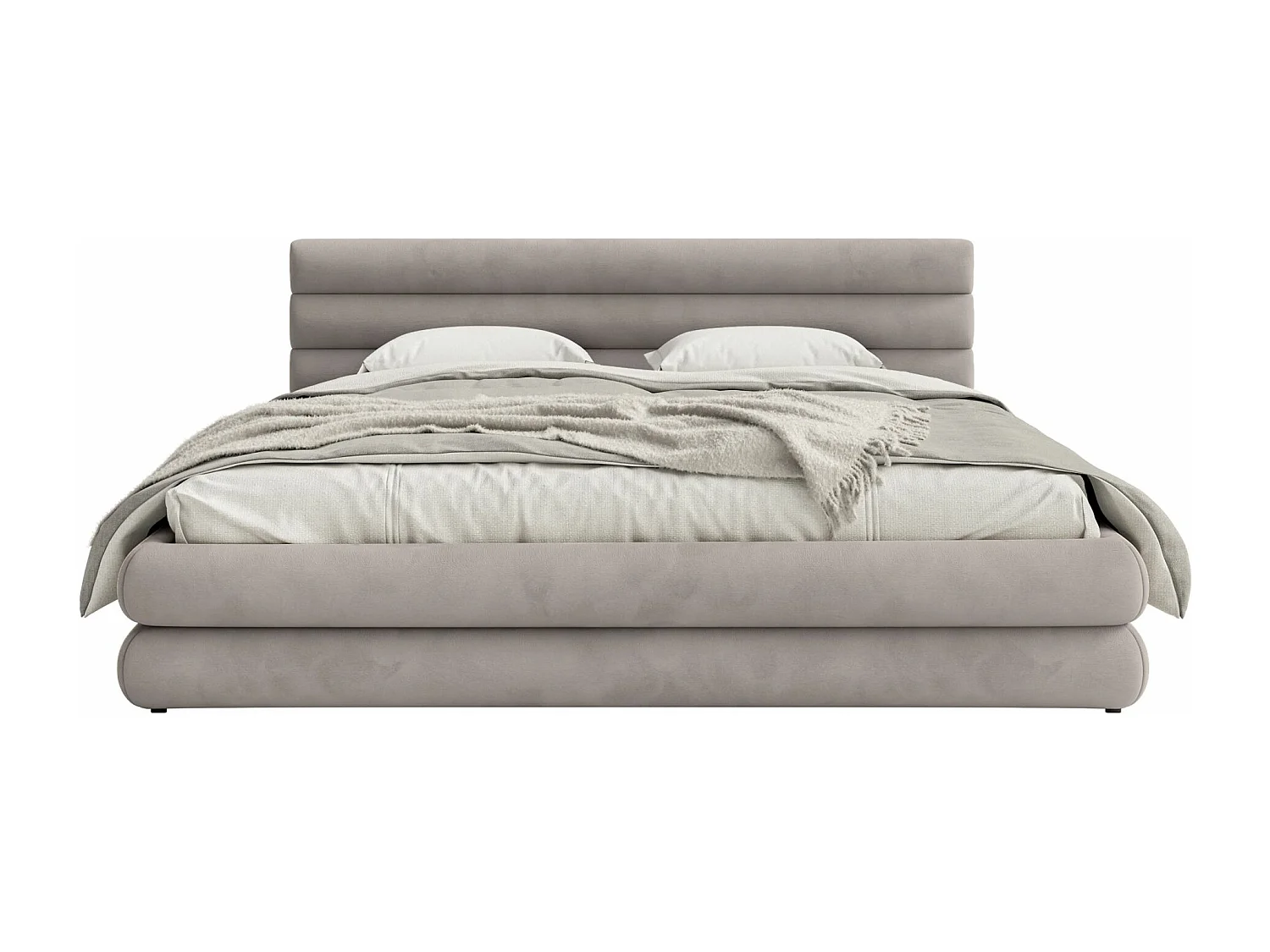 Lit coffre - 140x200 cm - en velours déperlant gris clair - ALEGRE