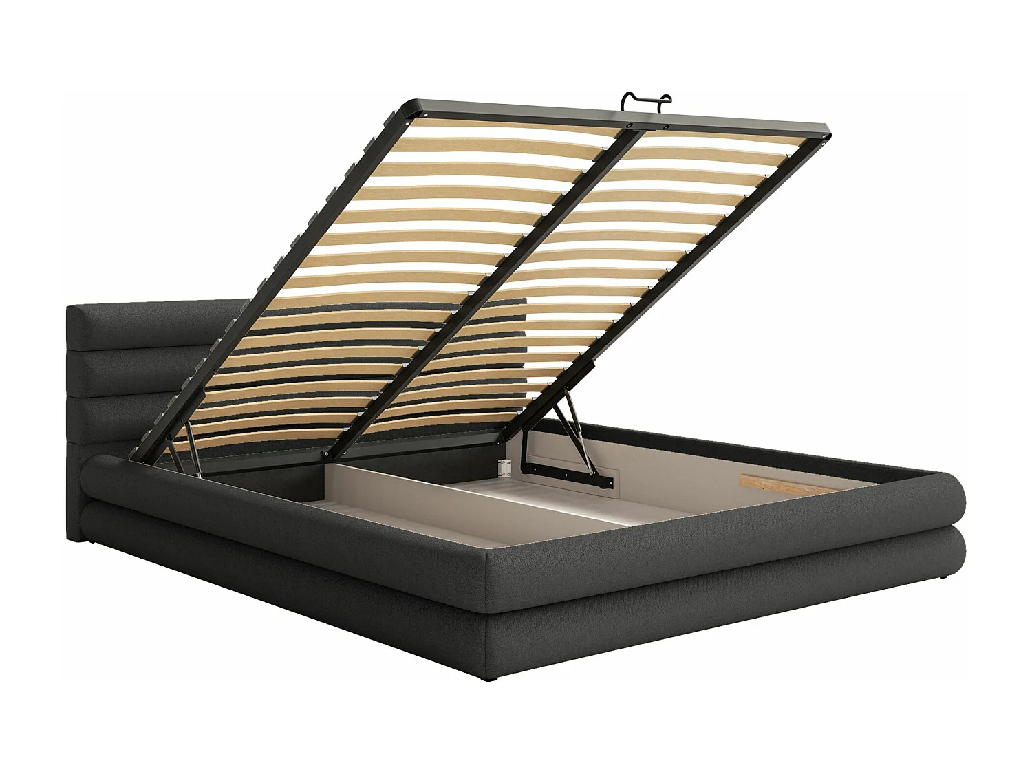 Lit coffre - 160x200 cm - en tissu chenille graphite - ALEGRE