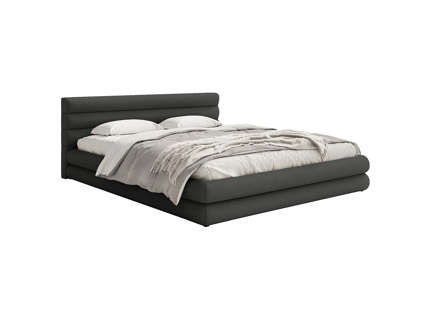 Opbergbed - 160x200 cm - in grafiet chenille stof - ALEGRE
