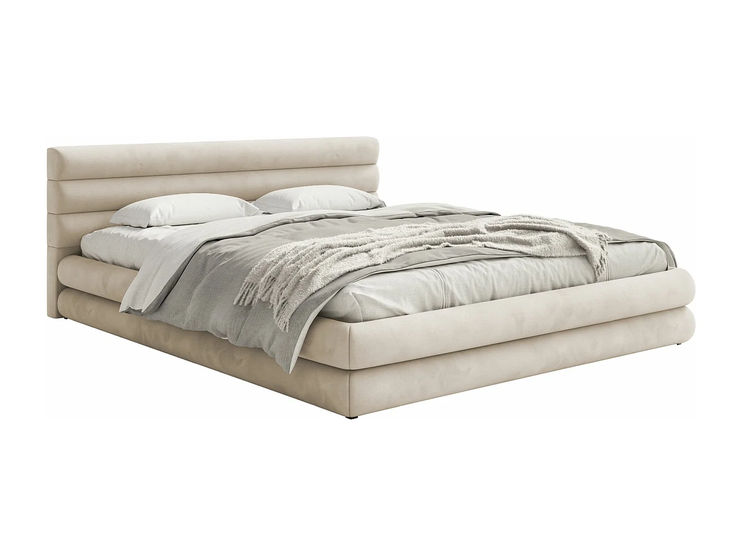 Opbergbed - 180x200 cm - in waterafstotend grijsbeige fluweel - ALEGRE