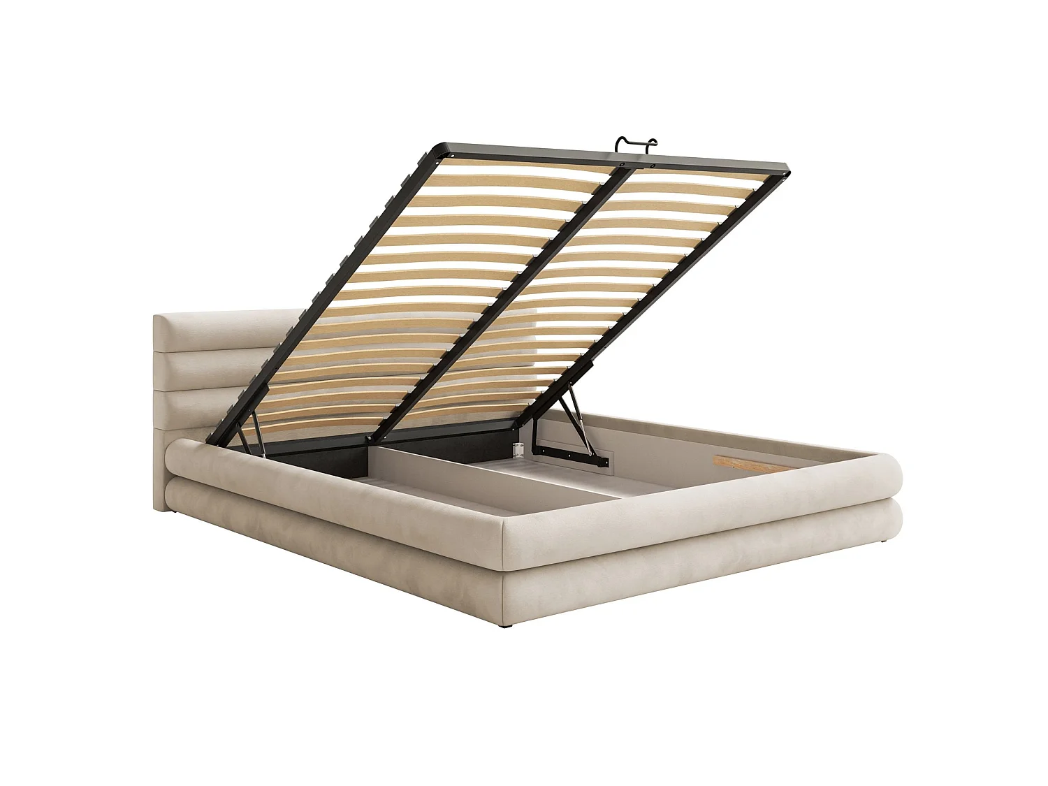 Opbergbed - 180x200 cm - in waterafstotend grijsbeige fluweel - ALEGRE