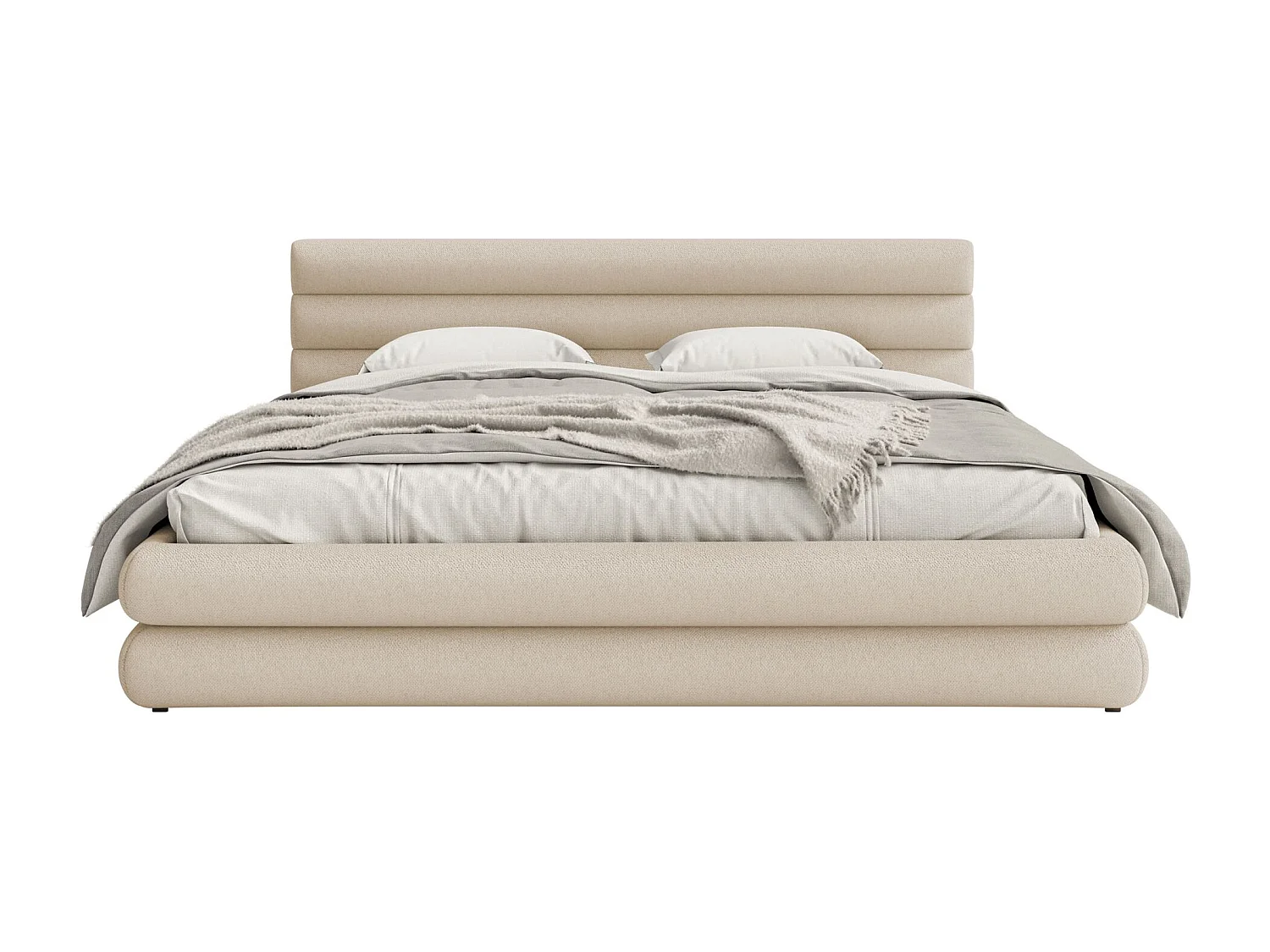 Lit coffre - 160x200 cm - en tissu chenille beige clair - ALEGRE
