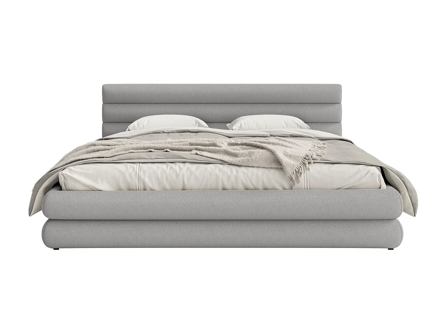 Lit coffre - 180x200 cm - en tissu chenille gris clair - ALEGRE