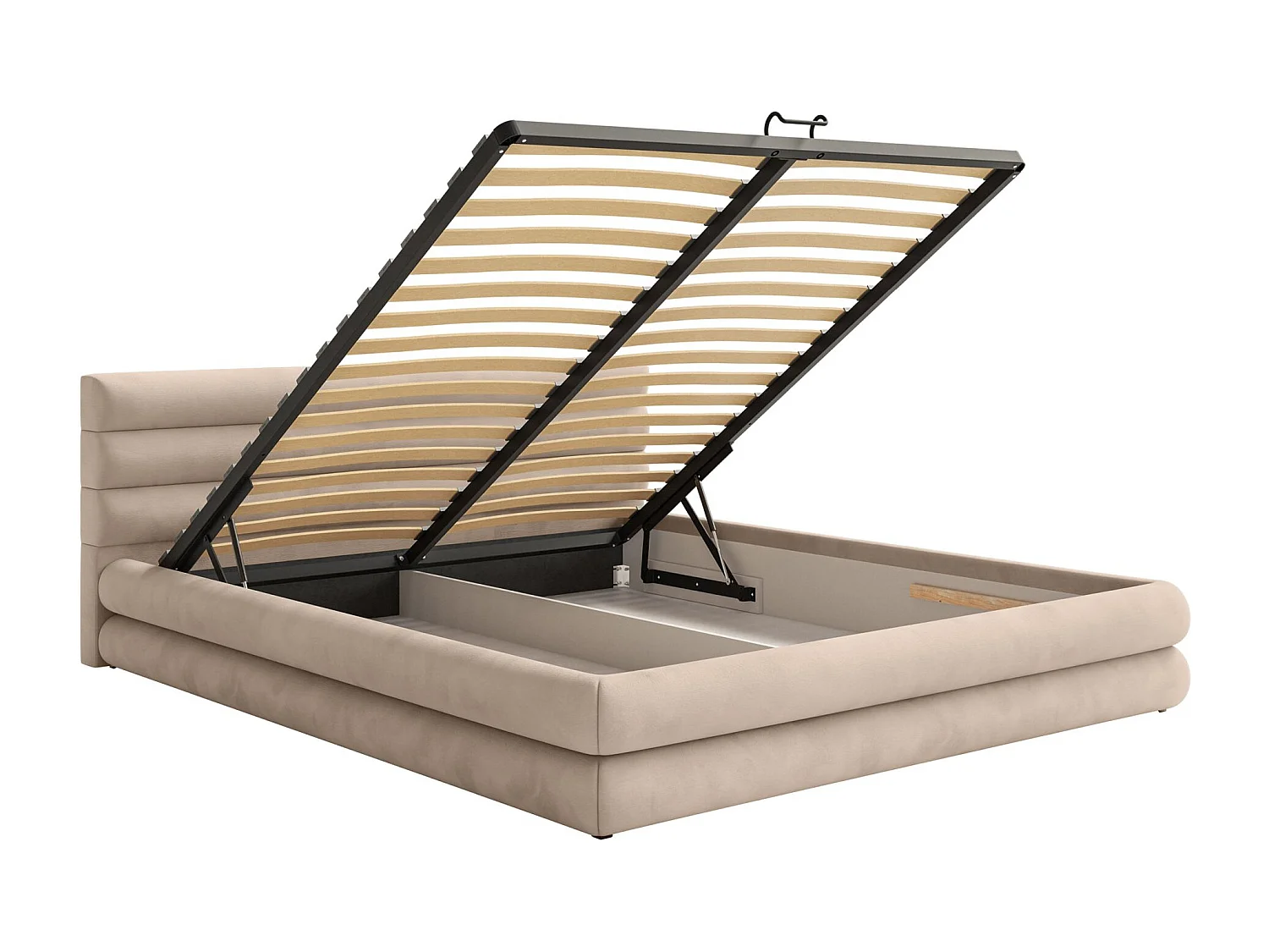 Lit coffre - 160x200 cm - en velours déperlant beige - ALEGRE