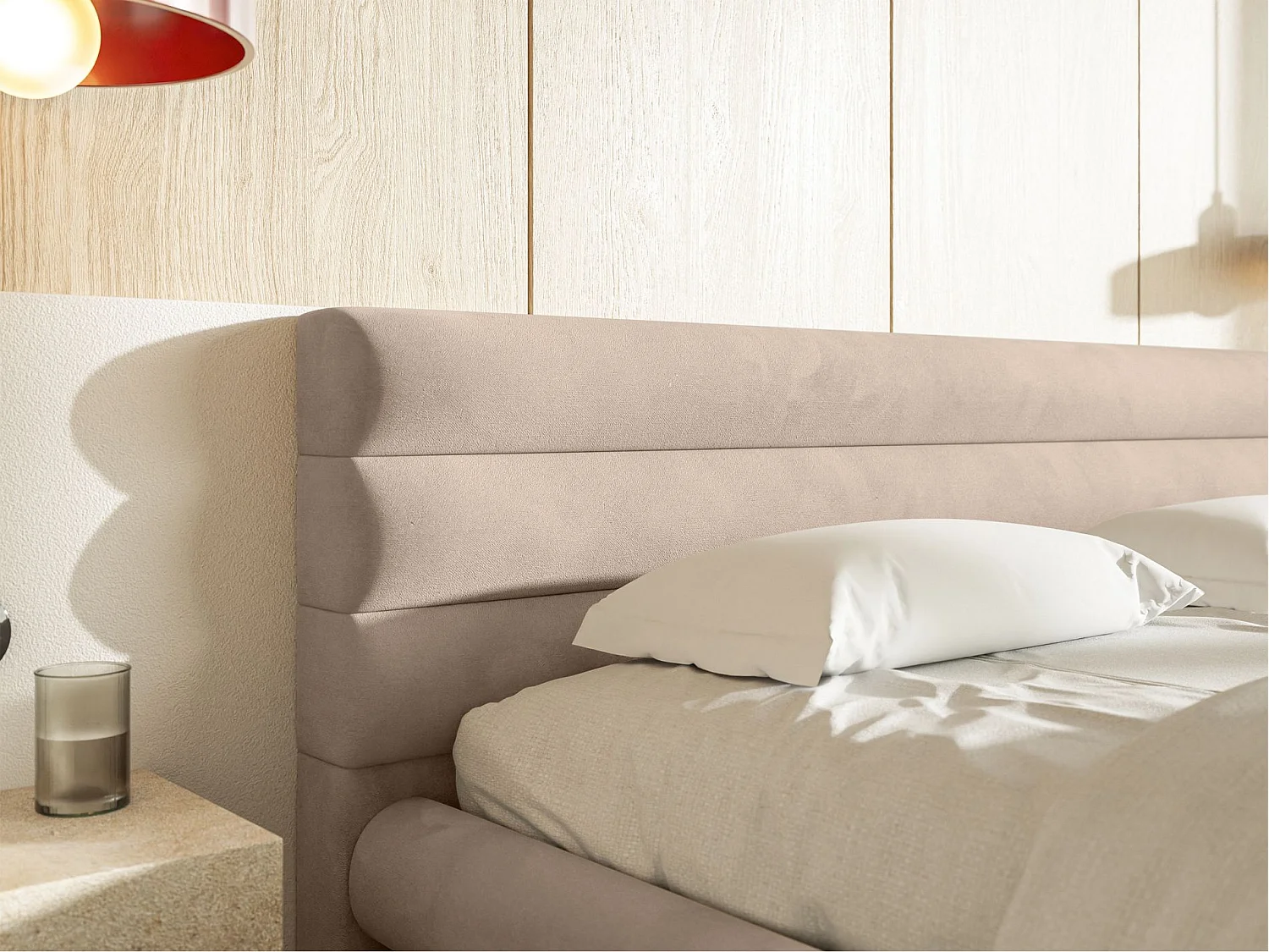 Lit coffre - 160x200 cm - en velours déperlant beige - ALEGRE