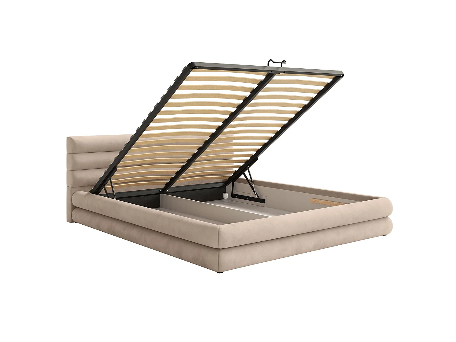 Opbergbed - 160x200 cm - in beige waterafstotend fluweel - ALEGRE
