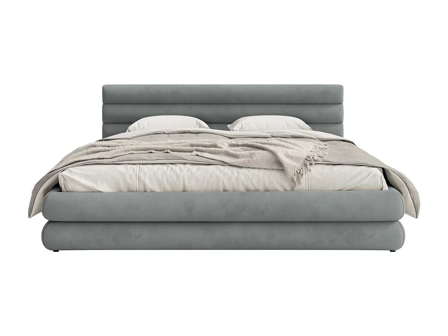 Polsterbett mit wasserfestem Samtbezug und Stauraum – Grau – 140x200 cm – ALEGRE