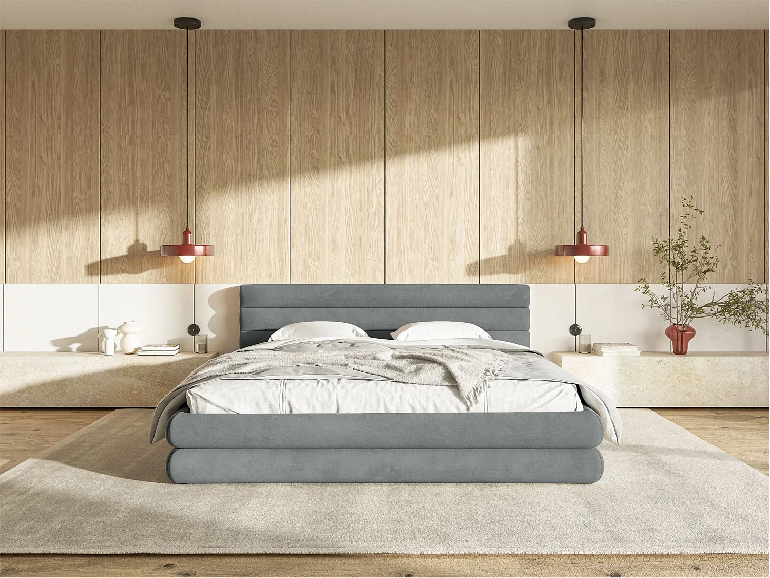 Opbergbed - 140x200 cm - in grijs waterafstotend fluweel - ALEGRE