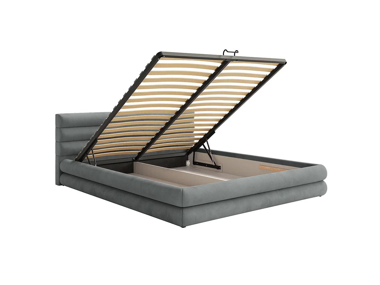 Opbergbed - 140x200 cm - in grijs waterafstotend fluweel - ALEGRE