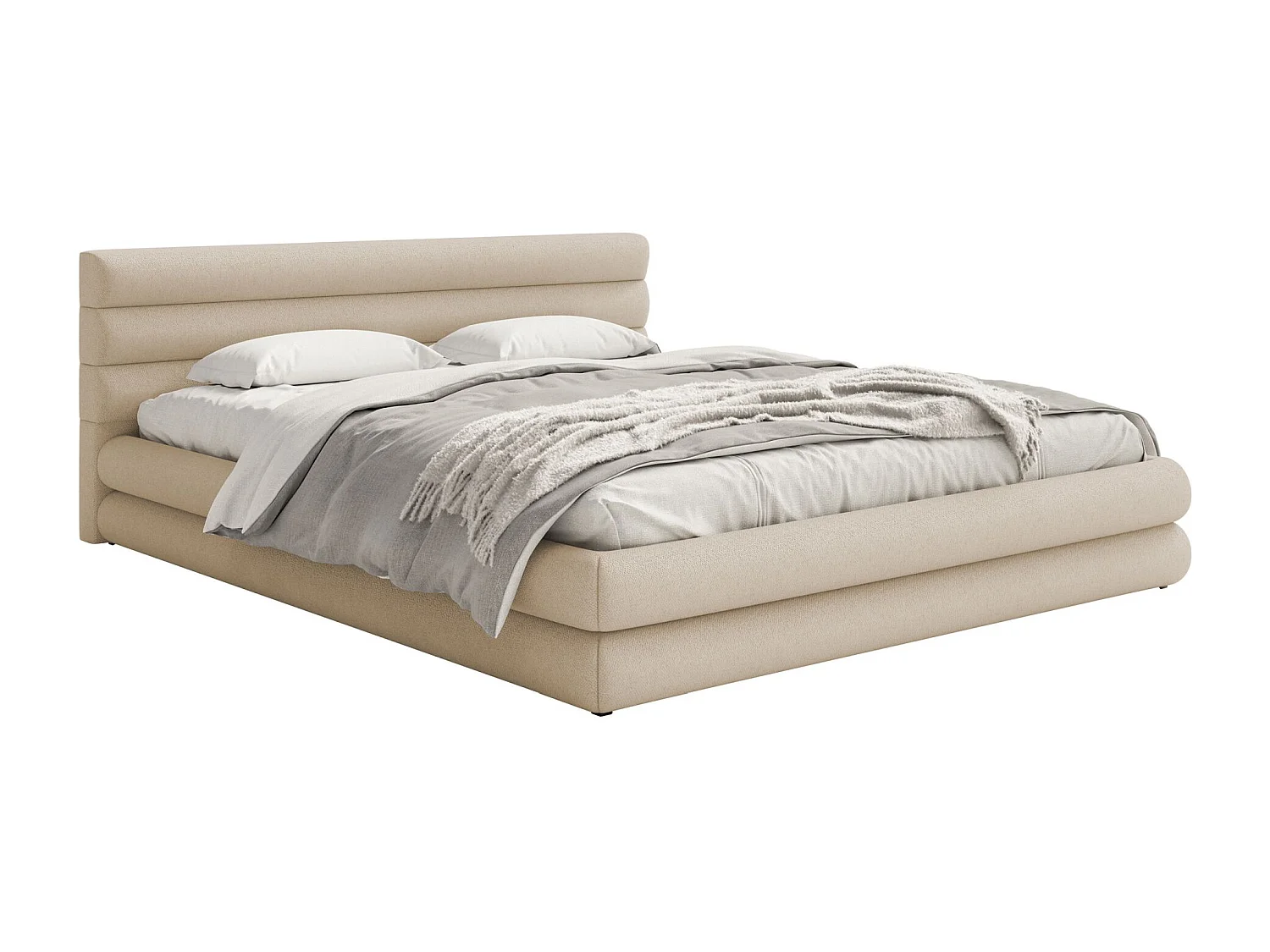 Lit coffre - 180x200 cm - en tissu chenille beige clair - ALEGRE
