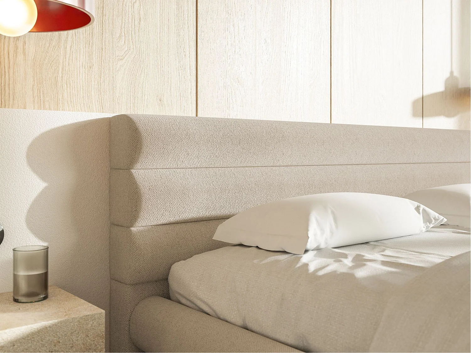 Lit coffre - 180x200 cm - en tissu chenille beige clair - ALEGRE