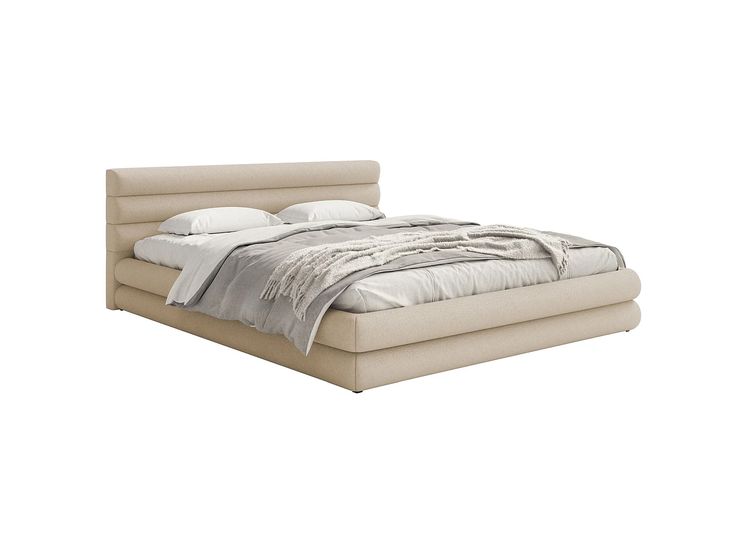 Polsterbett mit Chenille-Bezug und Stauraum – Hellbeige – 180x200 cm – ALEGRE