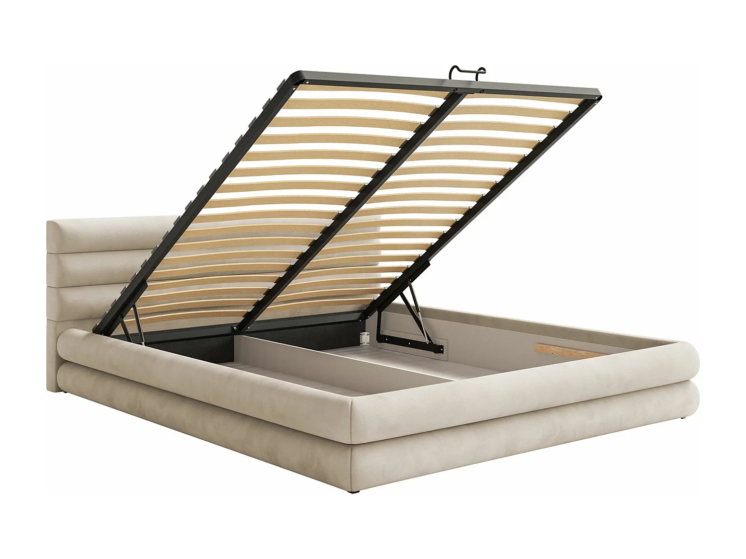 Opbergbed - 140x200 cm - in waterafstotend grijsbeige fluweel - ALEGRE