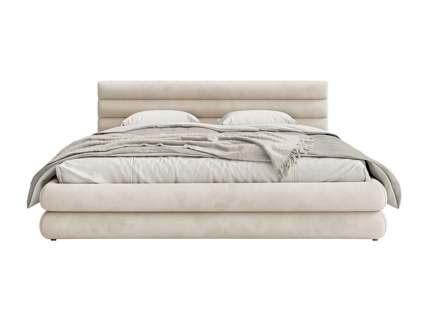 Opbergbed - 140x200 cm - in waterafstotend grijsbeige fluweel - ALEGRE