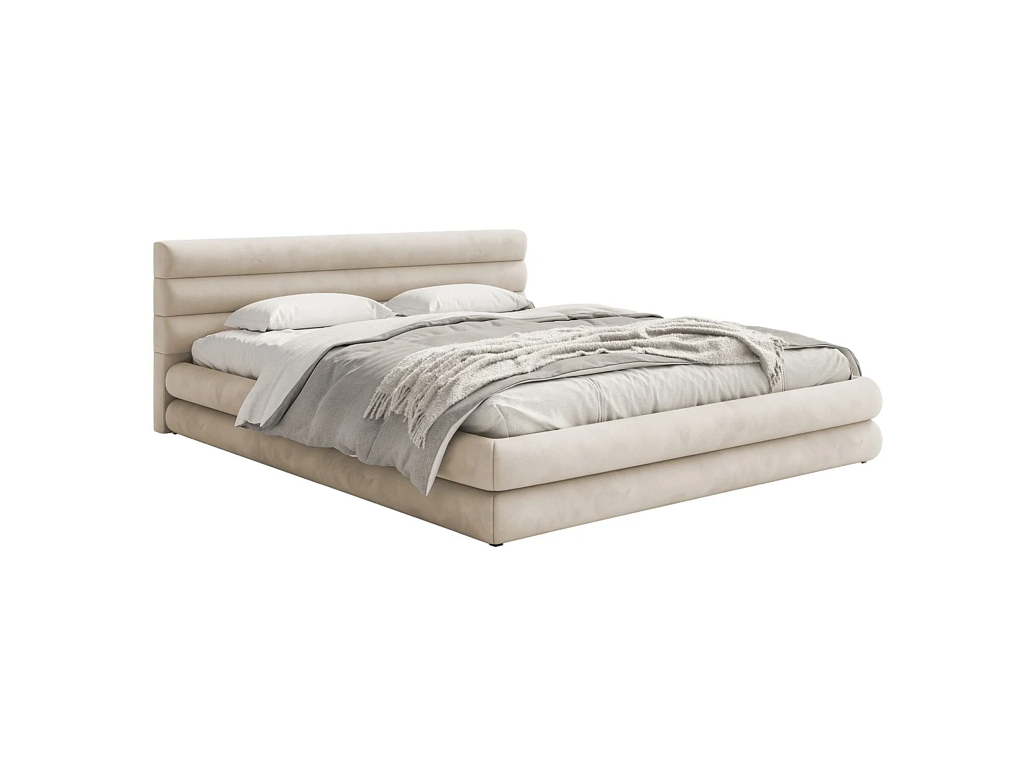 Opbergbed - 140x200 cm - in waterafstotend grijsbeige fluweel - ALEGRE