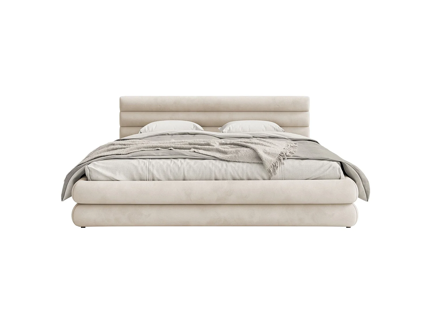 Opbergbed - 140x200 cm - in waterafstotend grijsbeige fluweel - ALEGRE