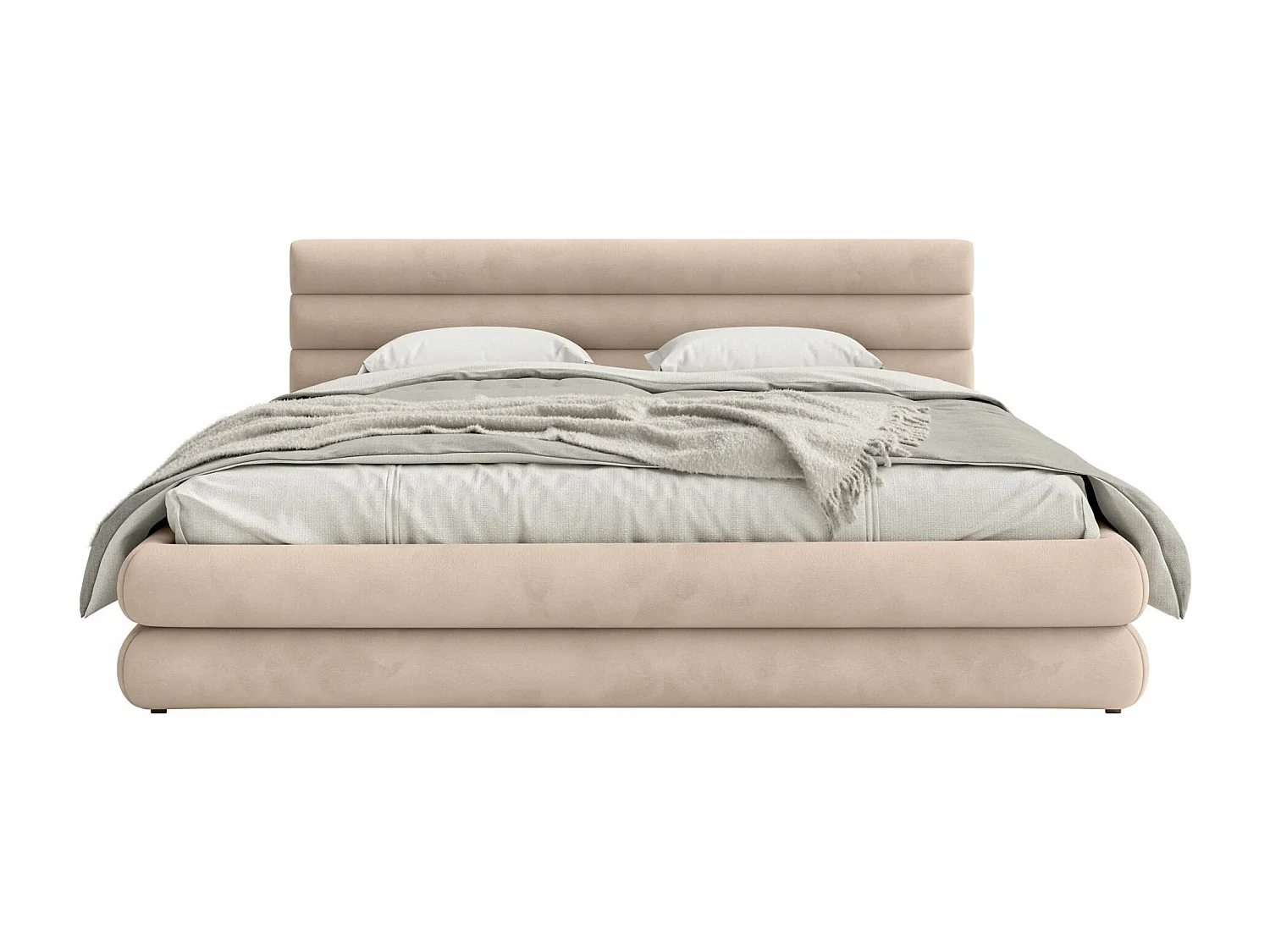 Lit coffre - 180x200 cm - en velours déperlant beige - ALEGRE