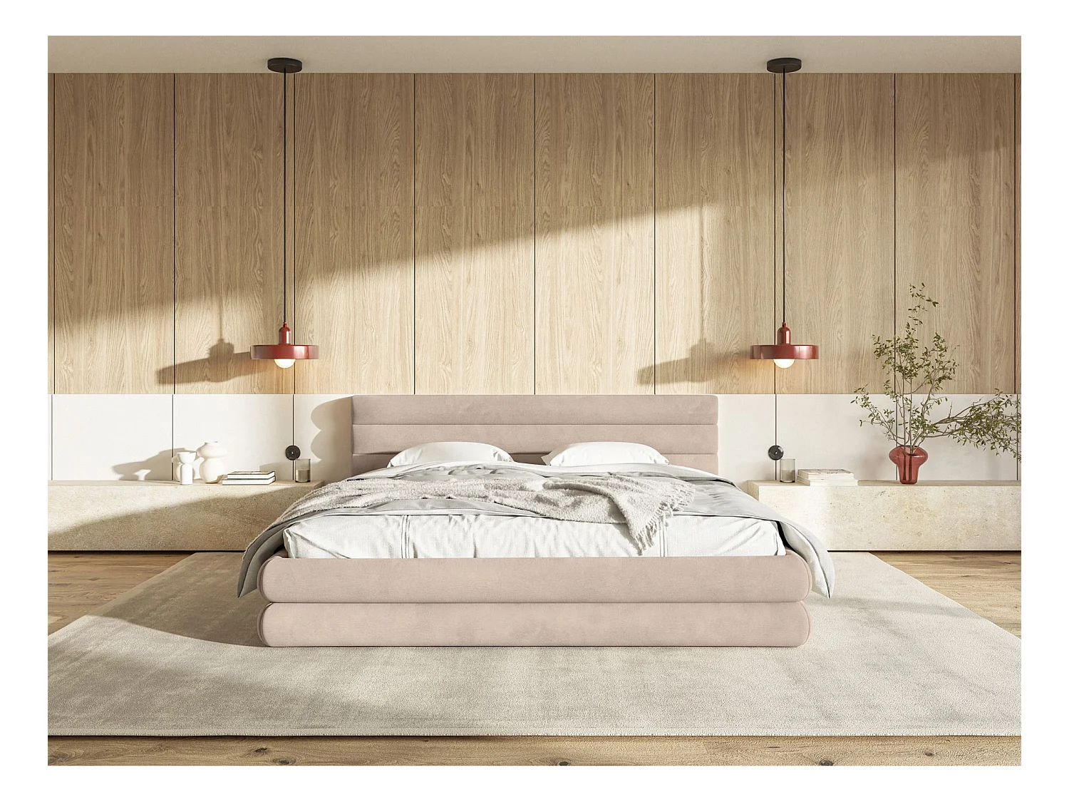 Opbergbed - 180x200 cm - in beige waterafstotend fluweel - ALEGRE