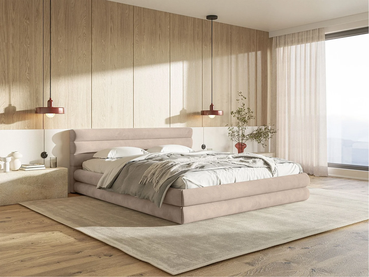 Opbergbed - 180x200 cm - in beige waterafstotend fluweel - ALEGRE