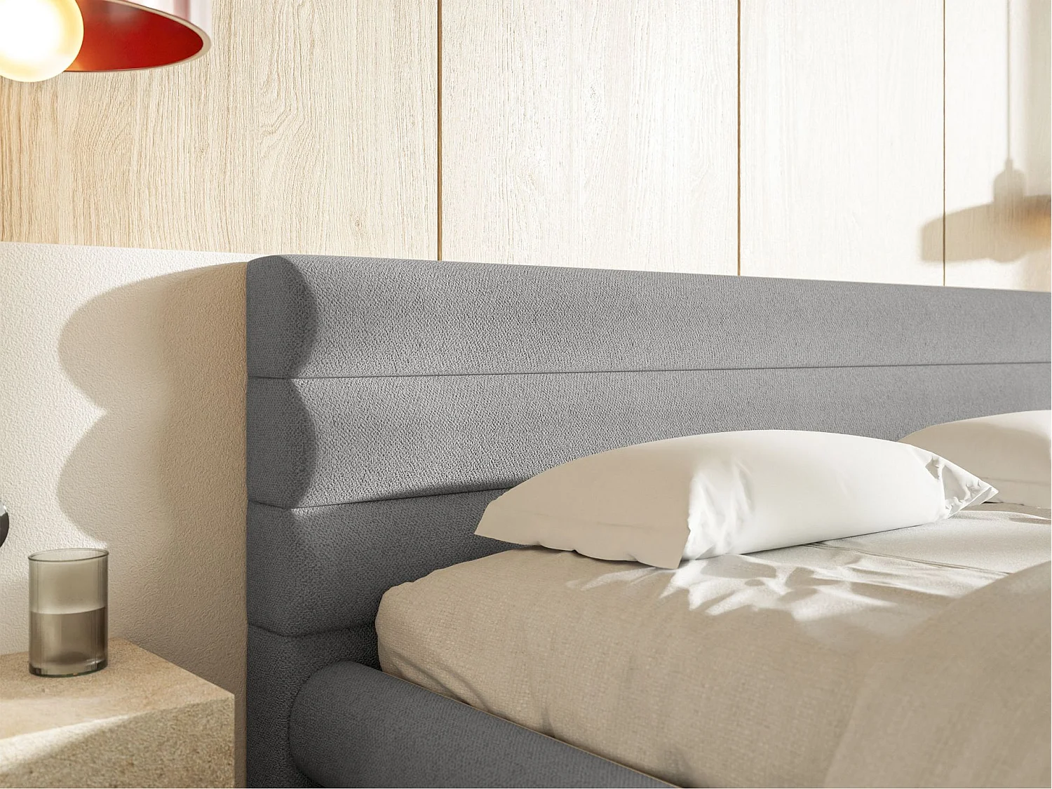 Lit coffre - 140x200 cm - en tissu chenille gris clair - ALEGRE