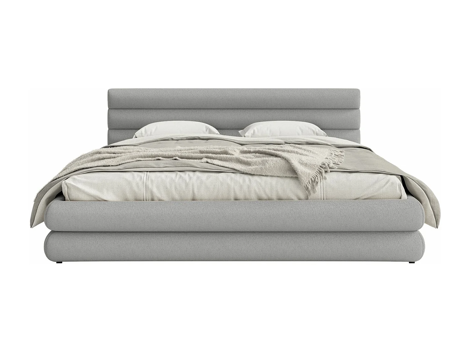 Lit coffre - 140x200 cm - en tissu chenille gris clair - ALEGRE