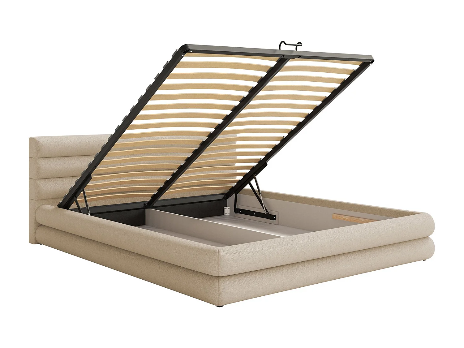 Lit coffre - 140x200 cm - en tissu chenille beige clair - ALEGRE