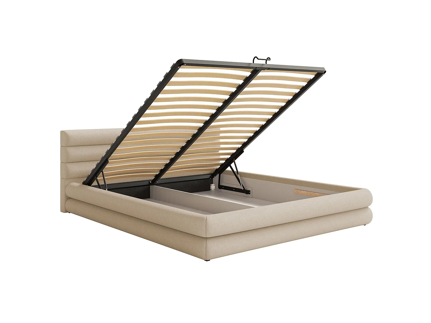 Opbergbed - 140x200 cm - in lichtbeige chenillestof - ALEGRE