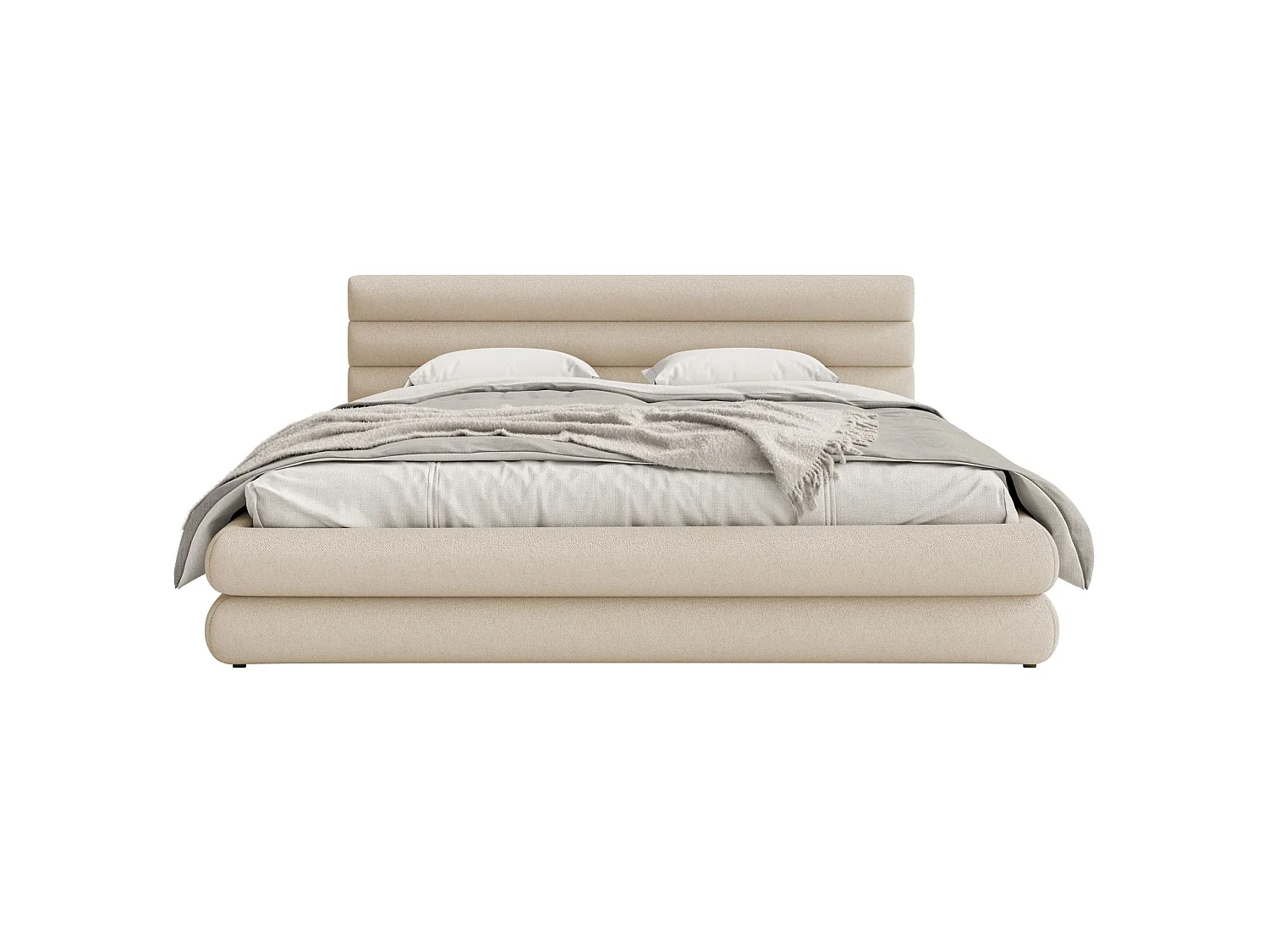 Opbergbed - 140x200 cm - in lichtbeige chenillestof - ALEGRE