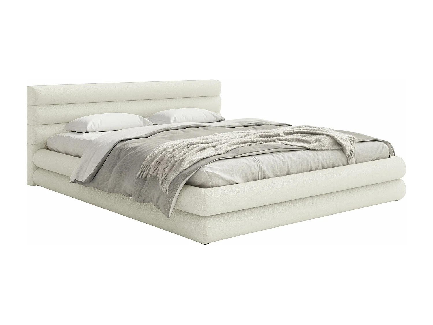 Opbergbed - 180x200 cm - in crèmekleurige chenillestof - ALEGRE