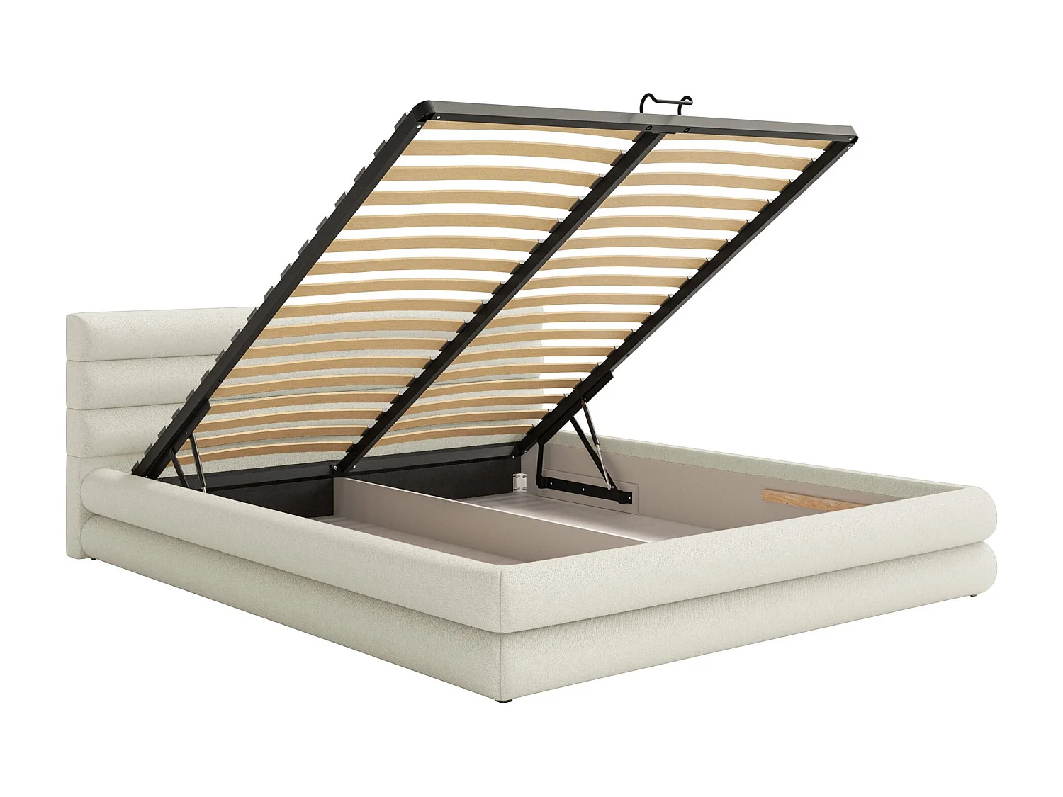 Lit coffre - 180x200 cm - en tissu chenille crème - ALEGRE