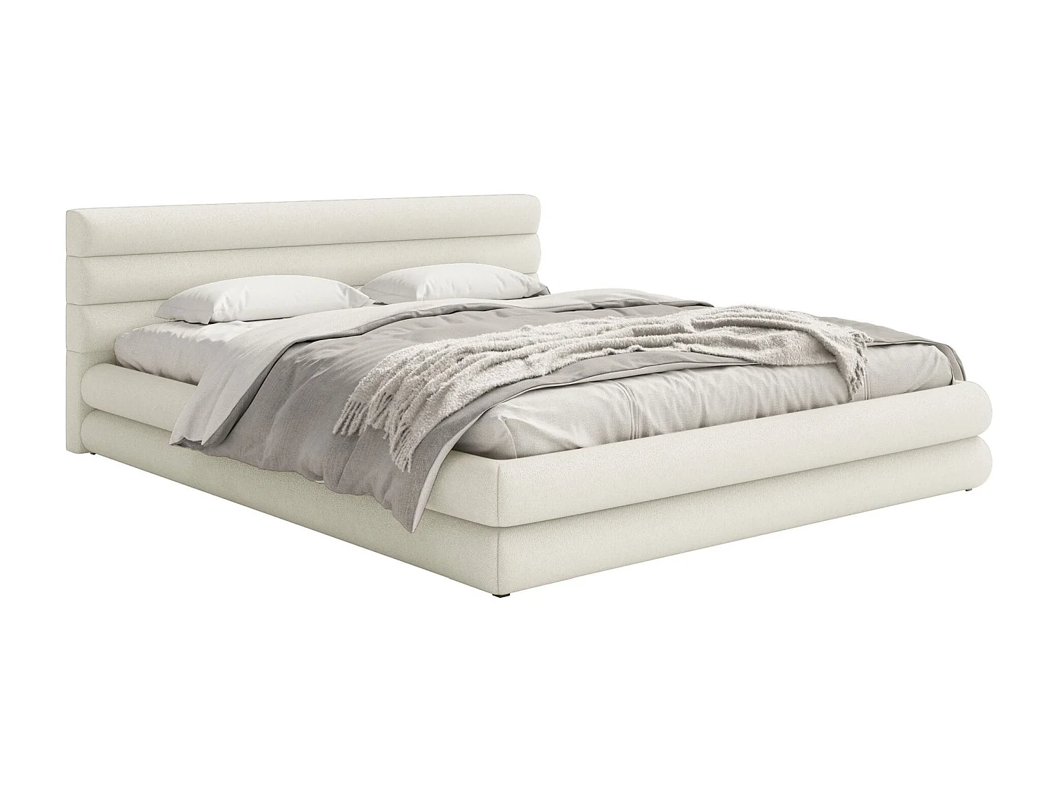 Lit coffre - 180x200 cm - en tissu chenille crème - ALEGRE