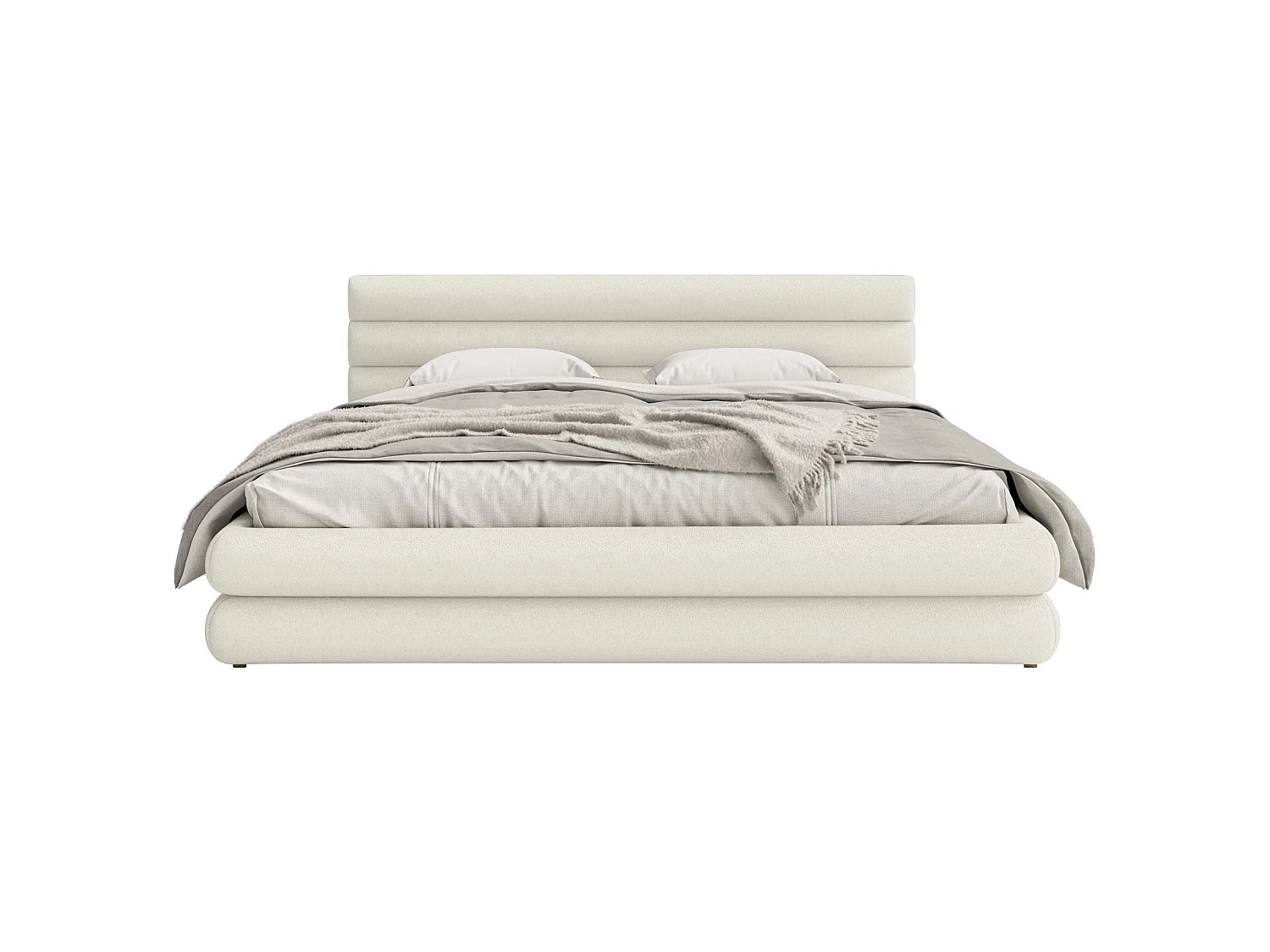 Opbergbed - 180x200 cm - in crèmekleurige chenillestof - ALEGRE