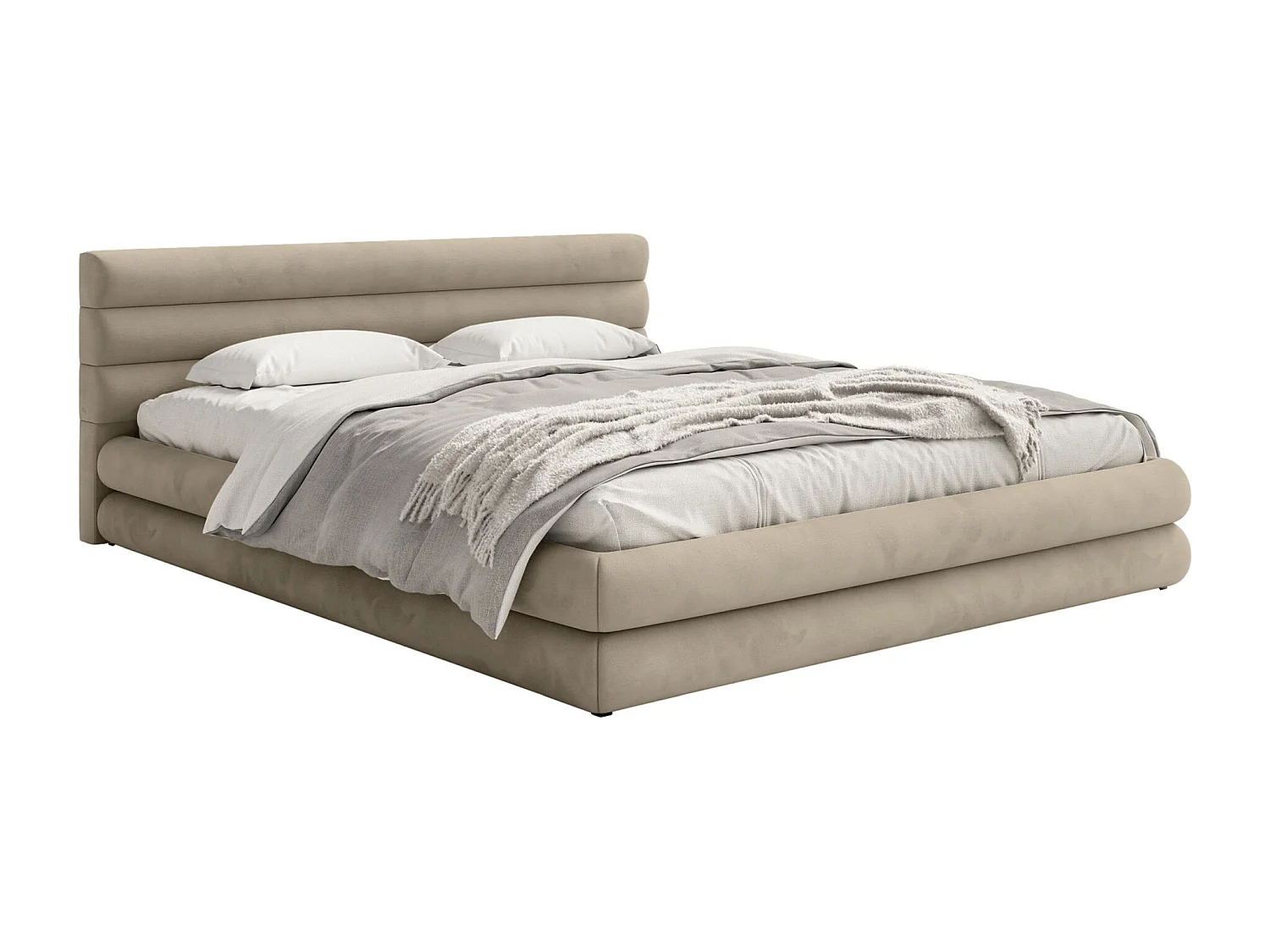 Opbergbed - 180x200 cm - in waterafstotend grijsbeige fluweel - ALEGRE