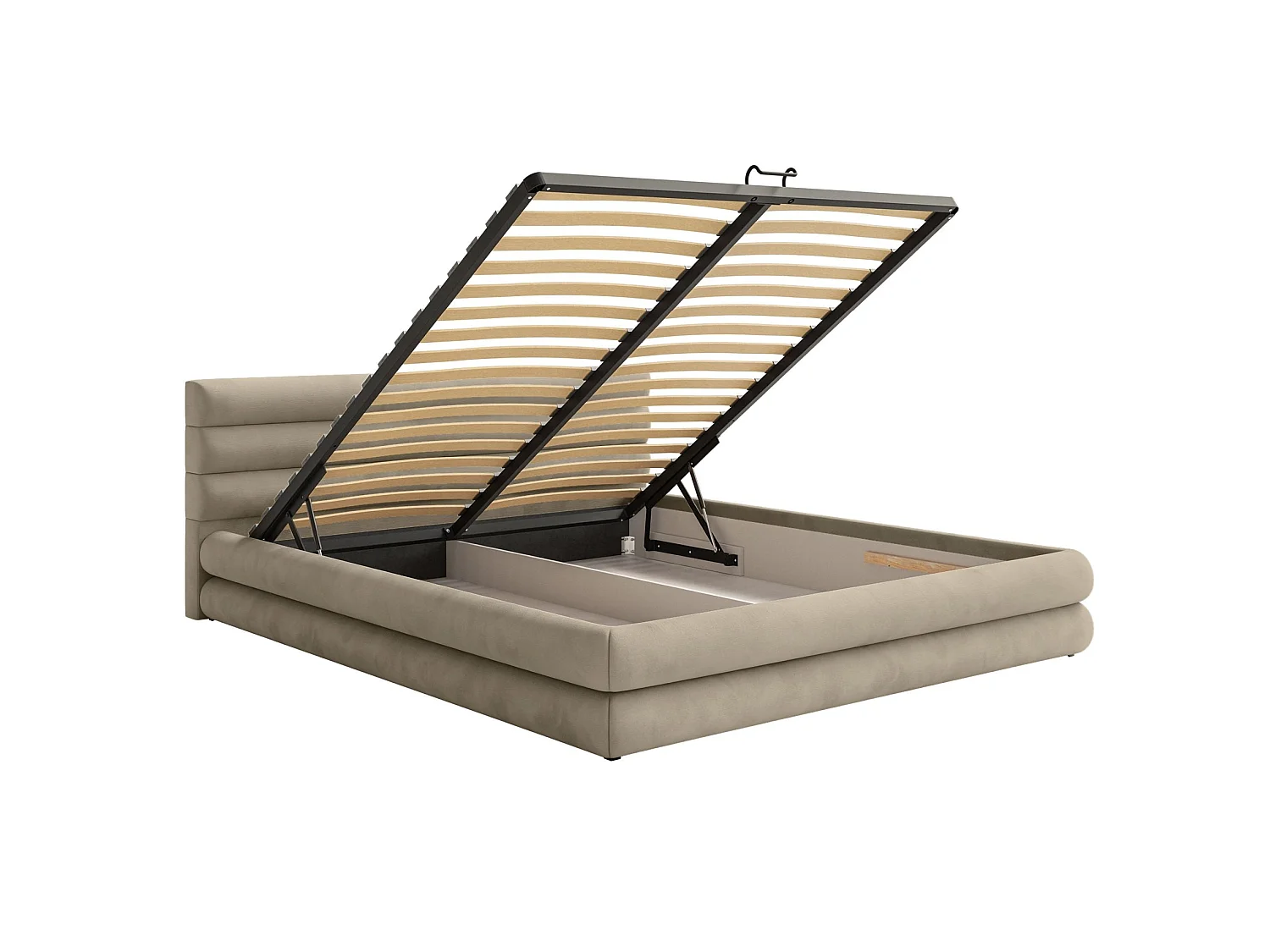 Opbergbed - 180x200 cm - in waterafstotend grijsbeige fluweel - ALEGRE