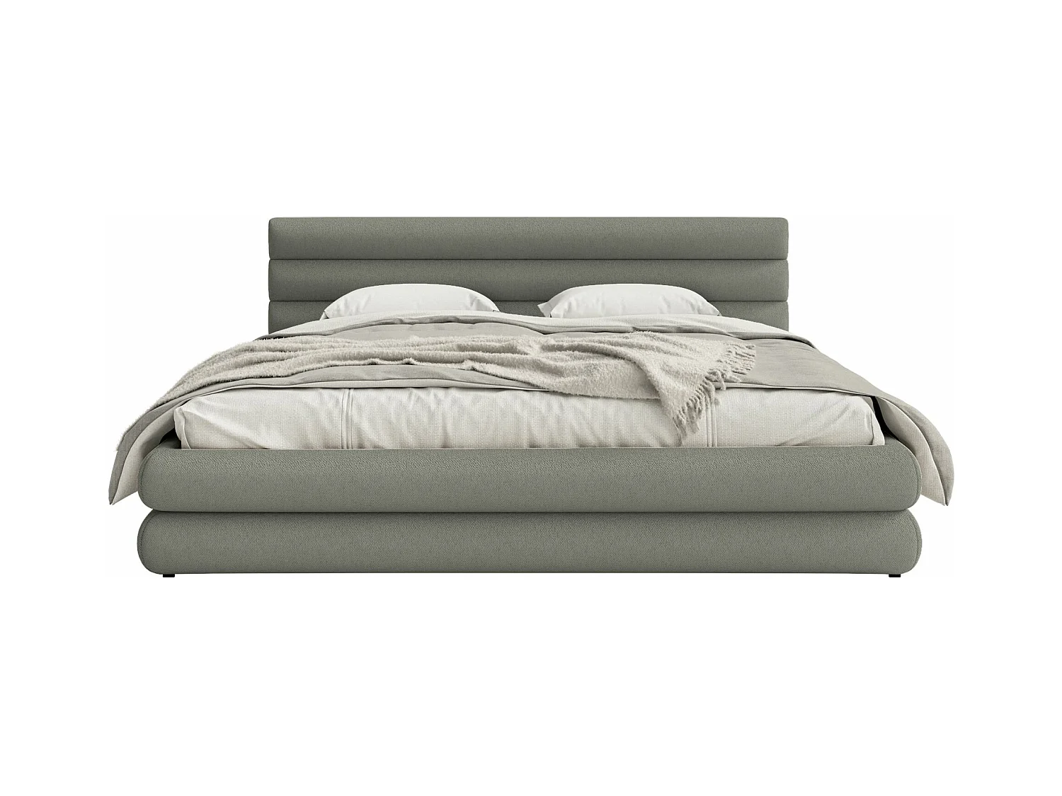 Lit coffre - 160x200 cm - en tissu chenille gris - ALEGRE