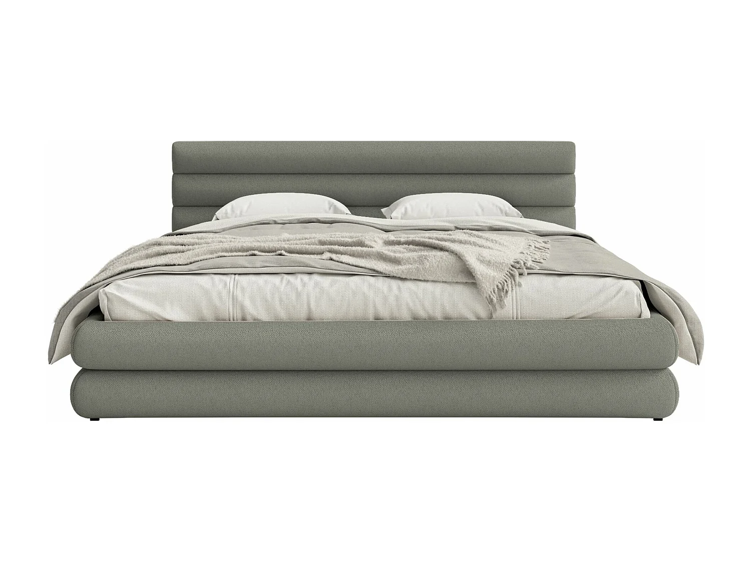 Lit coffre - 160x200 cm - en tissu chenille gris - ALEGRE