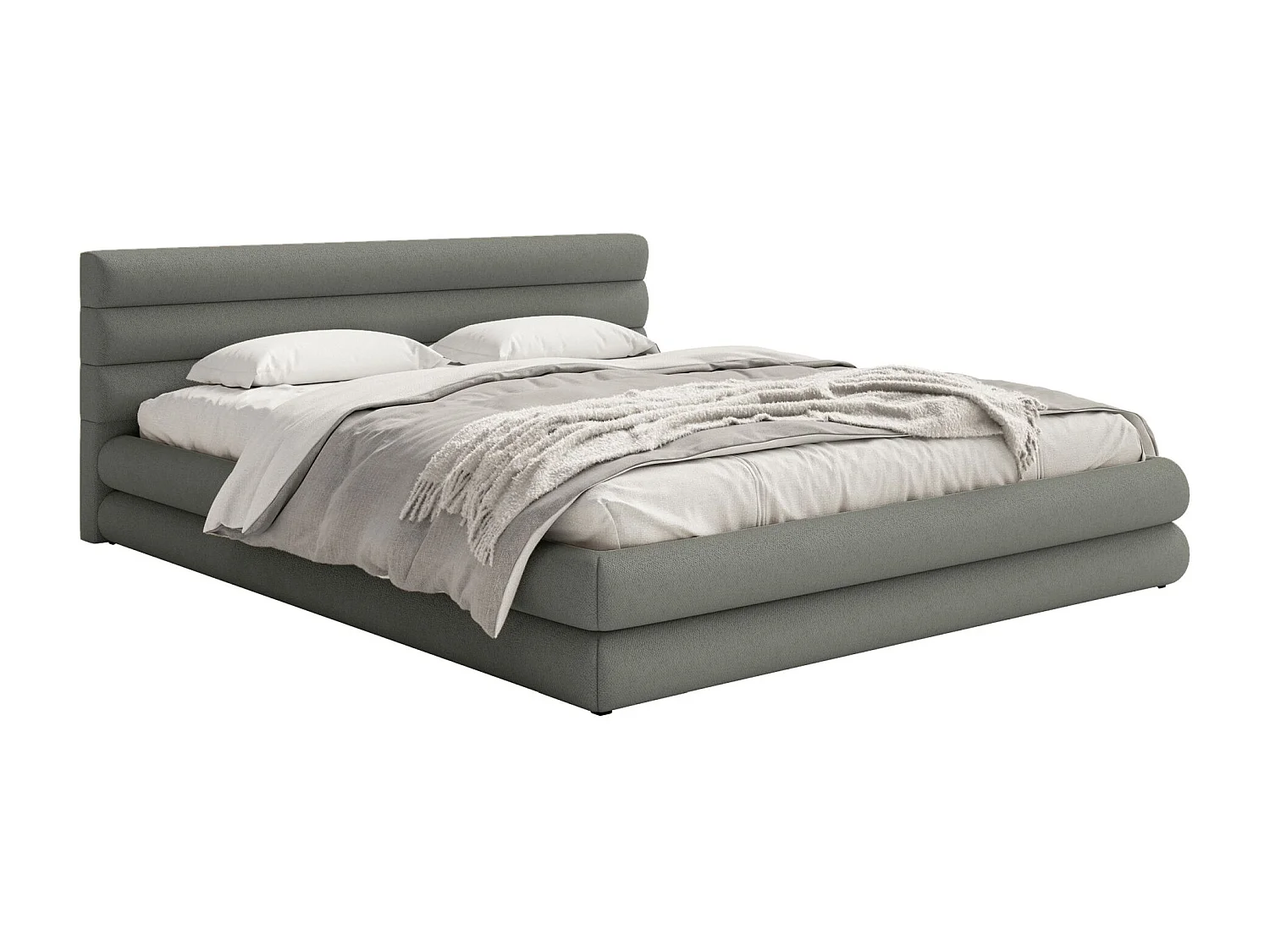 Lit coffre - 160x200 cm - en tissu chenille gris - ALEGRE