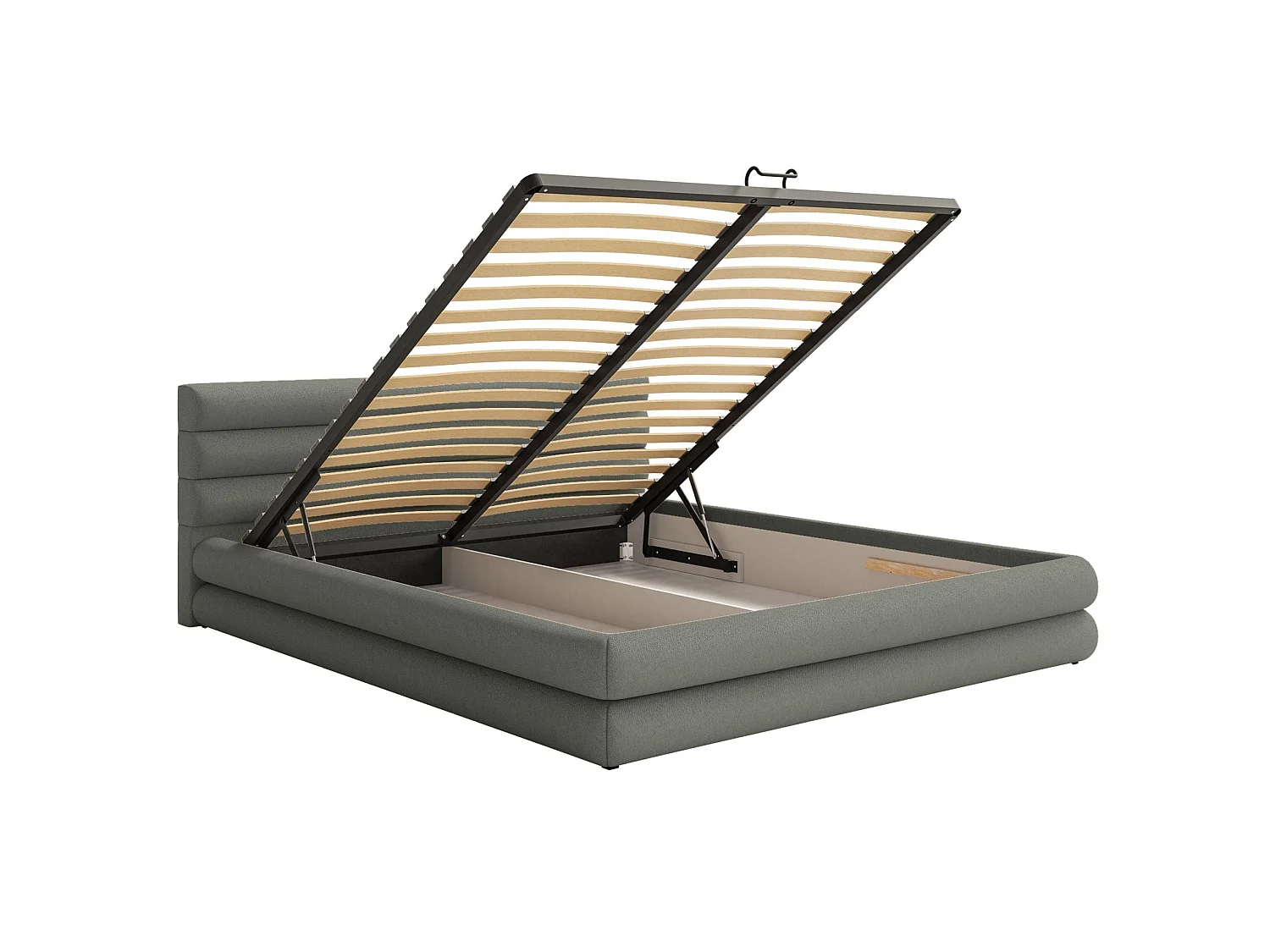 Lit coffre - 160x200 cm - en tissu chenille gris - ALEGRE