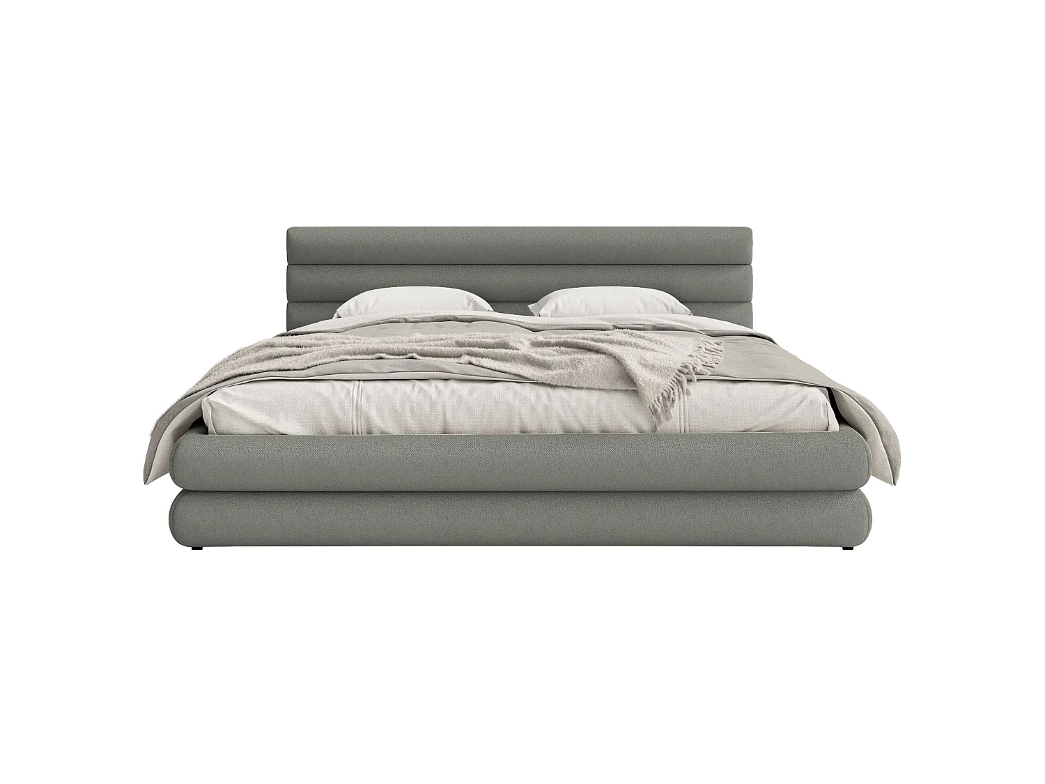 Lit coffre - 160x200 cm - en tissu chenille gris - ALEGRE