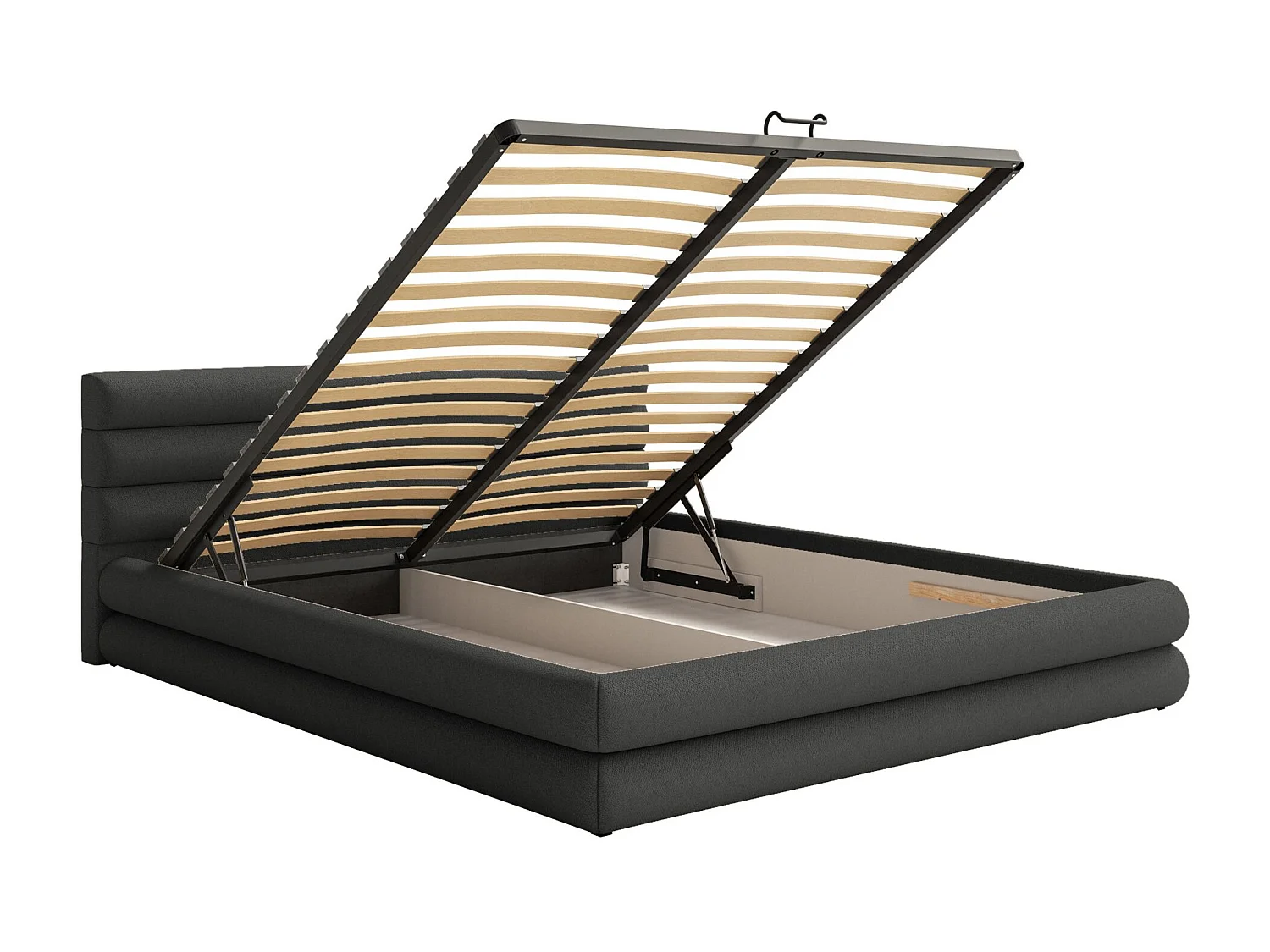 Opbergbed - 180x200 cm - in grafiet chenille stof - ALEGRE