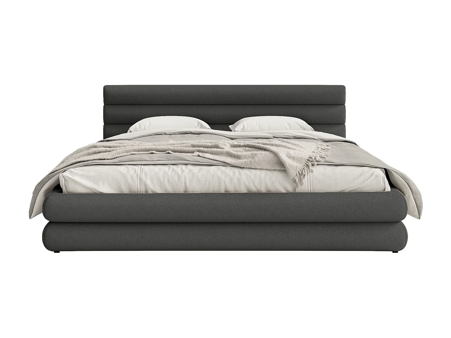 Lit coffre - 180x200 cm - en tissu chenille graphite - ALEGRE